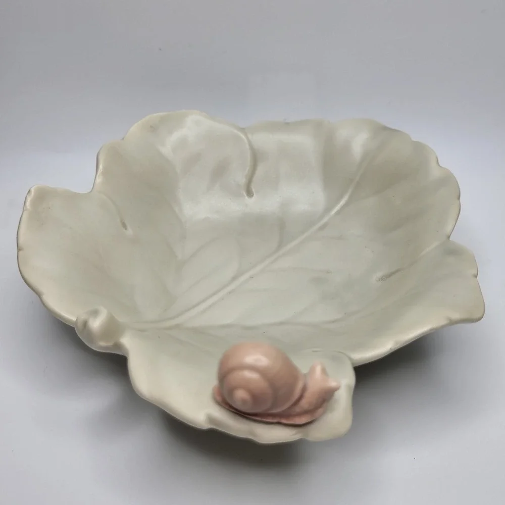 Fitz and Floyd Snail on Leaf Ceramic Dish JAPAN Vintage 1983 Candy Trinket Rings